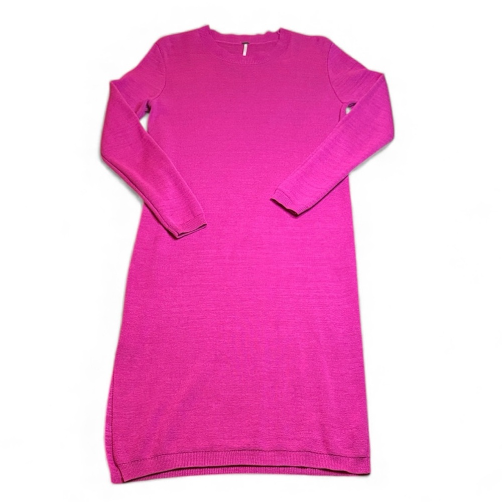Free People Vibrant Pink Long Sleeve Knit Dress sz M Like new